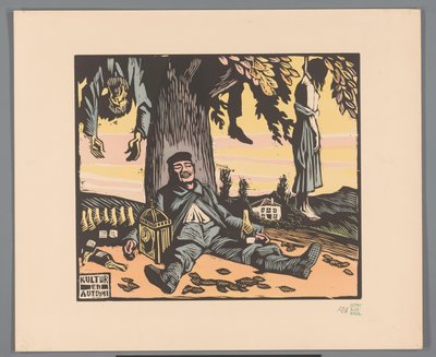 Soldier Lying Against a Tree with Hanged People (Culture in Autumn) by Georges Hermann Rene Paul