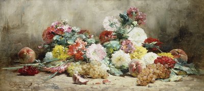 Carnations, Roses, Grapes and Peaches by Georges Jeannin