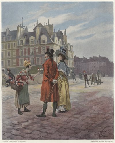Flower Seller in Pont-Neuf by Georges Jules Auguste Cain