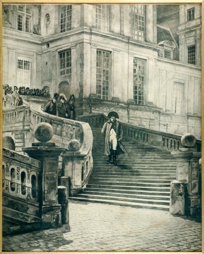 Napoleon at Fontainebleau after the Abdication on 4 April 1814 - Engraving by Georges Jules Auguste Cain by Georges Jules Auguste Cain