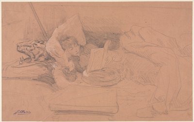 Sarah Bernhardt Reclining on a Divan, Reading by Georges Jules Victor Clairin