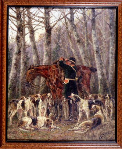 Loading on the horse of a deer killed during a horse hunt (drawing by Georges La Roque, c. 1900) by Georges La Roque