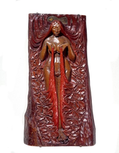 Isis Bas Relief in Polychrome Mahogany by Georges Lacombe