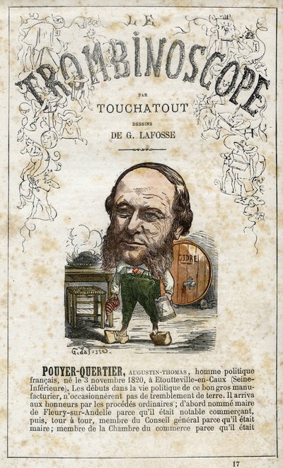 Augustin Pouyer-Quertier (1820-1891), illustration from "Le Trombinoscope", a satirical political periodical by Leon-Charles Bienvenu, known as Touchatout monography N. 17, Imprimerie Vallee, Paris, 1872 by Georges Lafosse