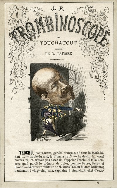 Louis-Jules Trochu (1815-1896) illustration from "Le Trombinoscope", a satirical political periodical by Leon-Charles Bienvenu, known as Touchatout monography N. 6, Paris by Georges Lafosse
