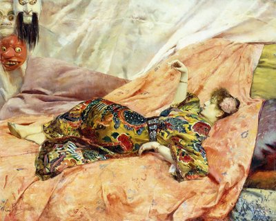A Portrait of Sarah Bernhardt, Reclining in a Chinois Interior by Georges Marie Rochegrosse