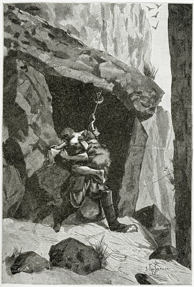 Combat of Han of Iceland and Ordener - Illustration from Han of Iceland, 19th Century by Georges Marie Rochegrosse