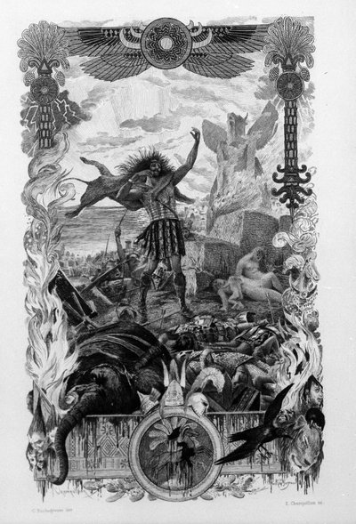 Illustration by Georges Antoine Rochegrosse (1859-1938) for the novel Salammbo by Gustave Flaubert, depicting the war of mercenaries during the First Punic War (246-241 BC) between the Romans and Carthaginians by Georges Marie Rochegrosse