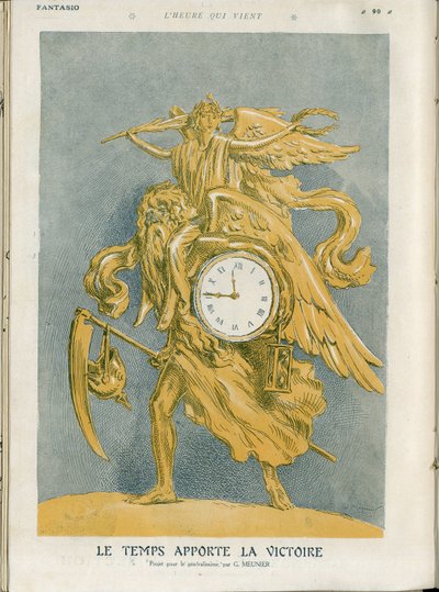 Illustration of Georges Meunier in Fantasio, 01/04/15 - Time brings victory - War of 14-18, Victory - Time (Allegory of), Victory (allegory) - Allegory by Georges Meunier