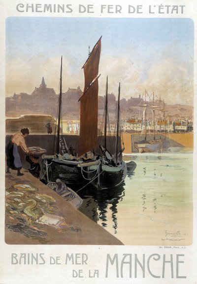 The sea baths of the English Channel (View of the port of Granville) - Poster of the State Railways, by Meunier by Georges Meunier