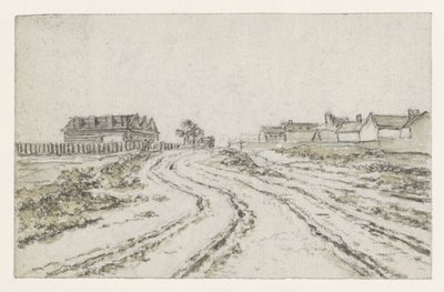 Road with Deep Cart Tracks, Houses on the Left and Right in the Distance by Georges Michel