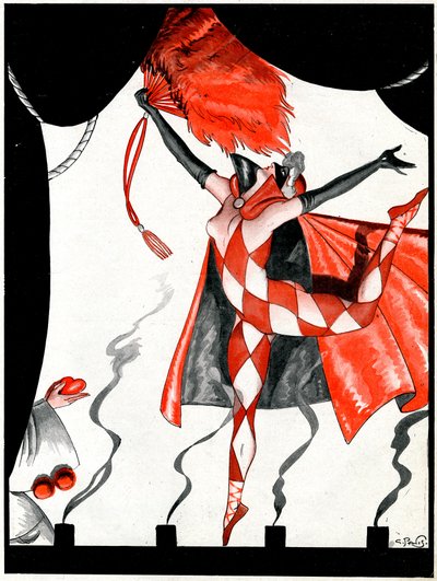 The Eternal Pantomime, the Jack of Hearts and the Queen of Diamonds - Illustration from La Vie Parisienne by Georges Pavis