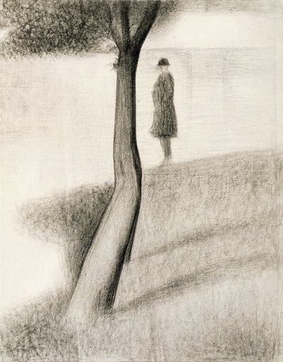 Man standing next to tree; study on La Grande Jatte by Georges Pierre Seurat
