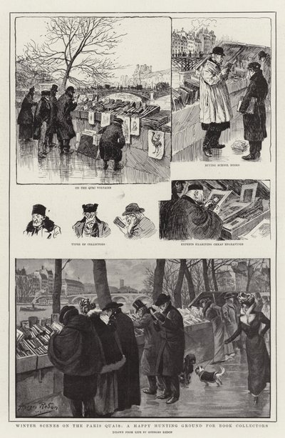 Winter Scenes on the Paris Quais, a Happy Hunting Ground for Book Collectors by Georges Redon