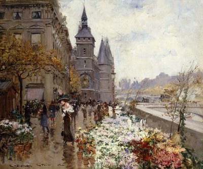 A Flower Market Along the Seine by Georges Stein