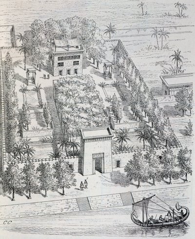 View of Egyptian Villa along the Nile, Reconstruction by Chipiez, from History of Art in Antiquity (Egypt, Assyria, Persia, Asia Minor, Greece, Etruria, Rome) by Georges and Chipiez Charles Perrot