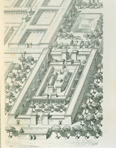 Etching Depicting a Perspective View of a Building in Tell el-Amarna by Georges Perrot and Charles Chipiez by Georges and Chipiez Charles Perrot