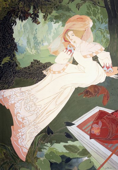 An Elegant Lady with a Dog by Georges de Feure