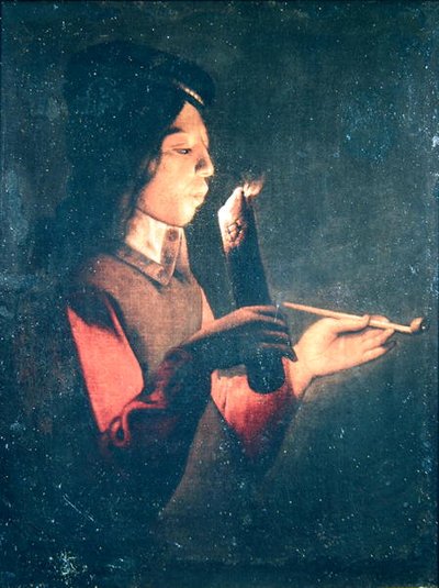 Young Man Lighting his Pipe by Georges de la after Tour