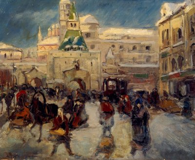 Ilyinsky Square with the Ilyinsky Gate in Moscow by Georgi Alexandrowitsch Lapschin