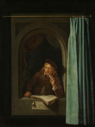Man Smoking a Pipe. Self-Portrait by Gerrit Dou