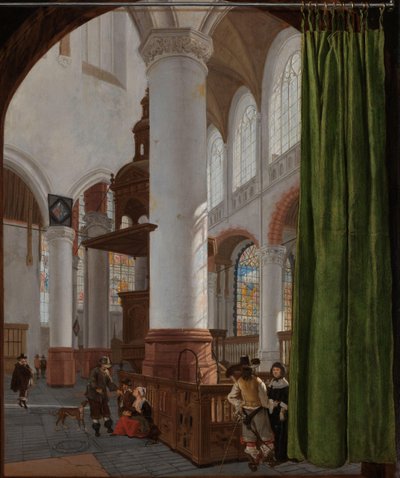 Interior of the Oude Kerk in Delft (with a Trompe-l’Oeil Curtain) by Gerard Houckgeest