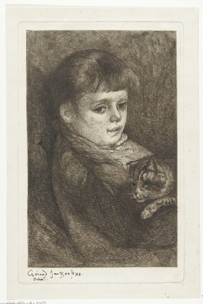 Portrait of Eleonora Bos with Cat by Gerard Jan Bos (signed by artist)