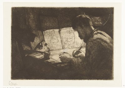 Self-Portrait at the Drawing Table by Gerard Jan Bos (signed by artist)