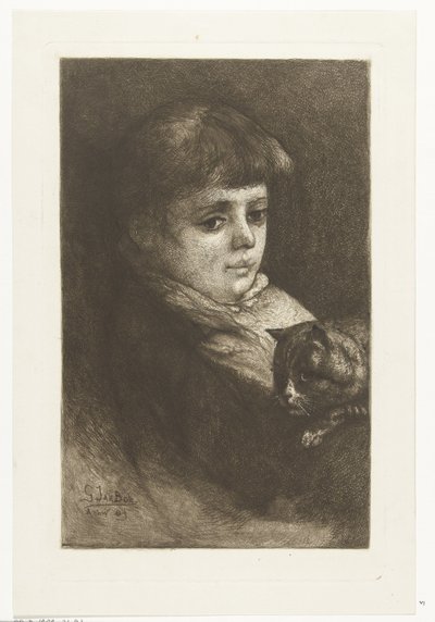 Portrait of Eleonora Bos with Cat by Gerard Jan Bos