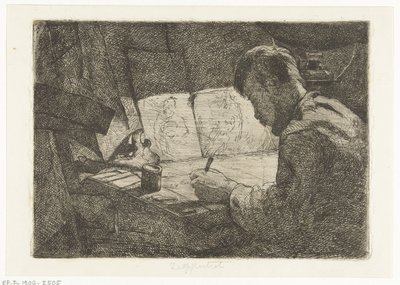Self-Portrait at the Drawing Table by Gerard Jan Bos