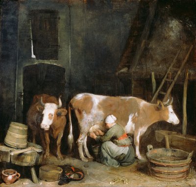 A Maid Milking a Cow in a Barn, 1652-1654 by Gerard Ter Borch the Younger