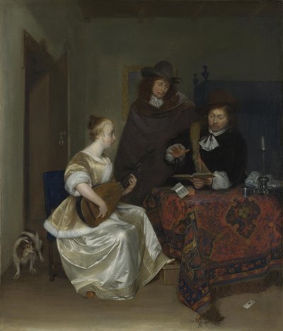 A Woman Playing a Theorbo to Two Men, ca 1668 by Gerard Ter Borch the Younger