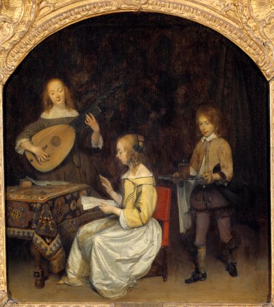 The Concert: Singer and Player of Lute Theorbo by Gerard ter Borch