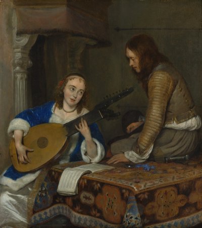 A Woman Playing the Theorbo-Lute and a Cavalier by Gerard Terborch II