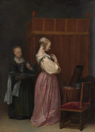 A Young Woman at Her Toilet with a Maid by Gerard Terborch II