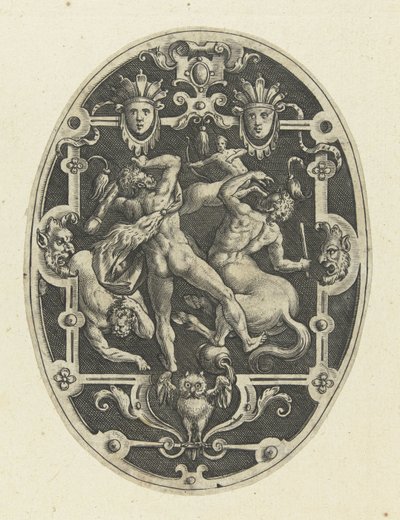 Hercules Fighting the Centaurs (series title: Oval Decorations with the Deeds of Hercules in Grotesques) by Gerard de Jode