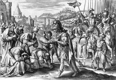 Saint Loup, bishop of Troyes getting Attila by Gerard de Jode