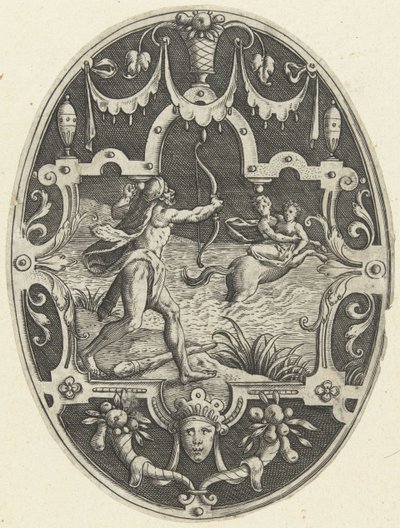 Flat Decoration: Hercules Shooting the Centaur Nessus Who Tries to Abduct Deianira by Gerard de Jode