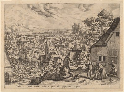 Tobias Returns Home with His Bride by Gerard de Jode after Hans Bol