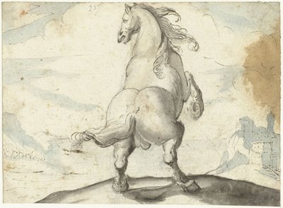 Rearing Horse in Front of an Italian Harbor View by Gerard ter Borch (I)
