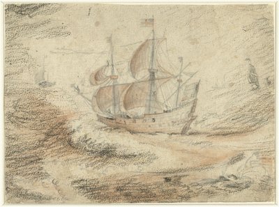 Sailing Ship at Sea by Gerard ter Borch (II) (possibly)