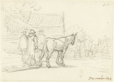 Three Men Next to a Horse and Sleigh by Gerard ter Borch (II)