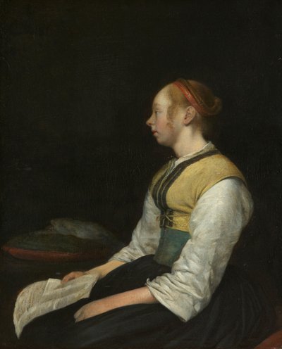 Seated Girl in Peasant Costume by Gerard ter Borch (II)