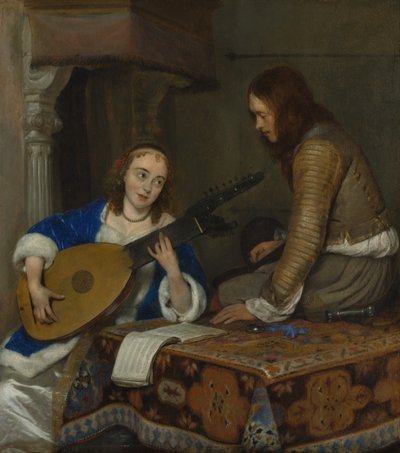 A Woman Playing the Theorbo-Lute and a Cavalier by Gerard ter Borch