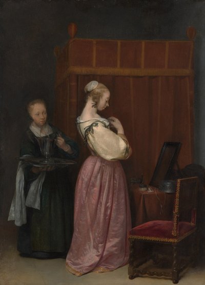 A Young Woman at her Toilet with a Maid by Gerard ter Borch