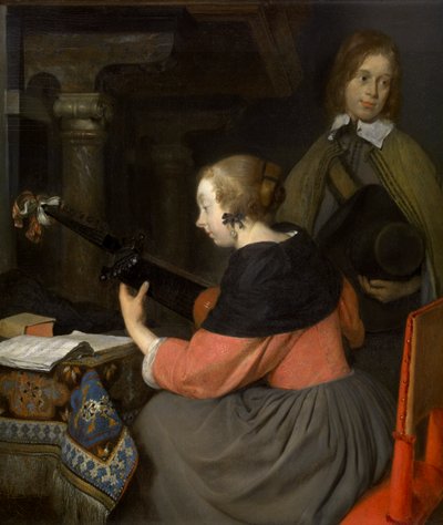 A Lute Player by Gerard ter Borch or Terborch