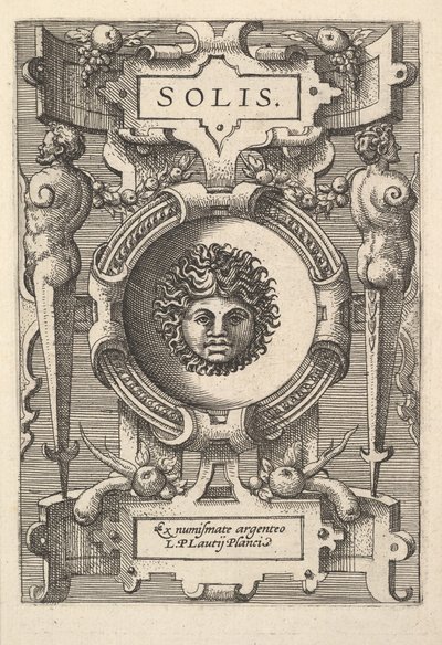 Bust of Sol surrounded by strapwork, from the series 