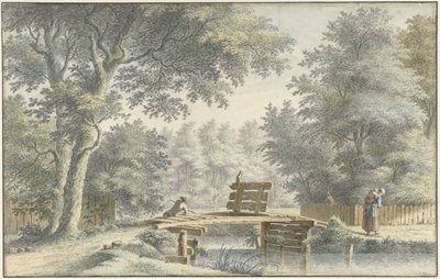 Landscape with a Bridge on which an Angler by Gerard van Rossum