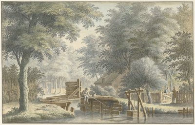 Landscape with a Bridge on which an Angler by Gerard van Rossum