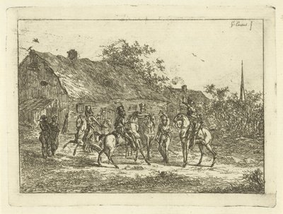 Cavalry in a Village by Gerardus Emaus de Micault